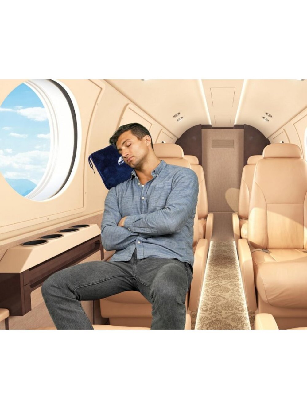 Soft Travel Blanket & Pillow Combo - Compact Packable Airplane Throw, Navy Blue - Picture 9 of 9